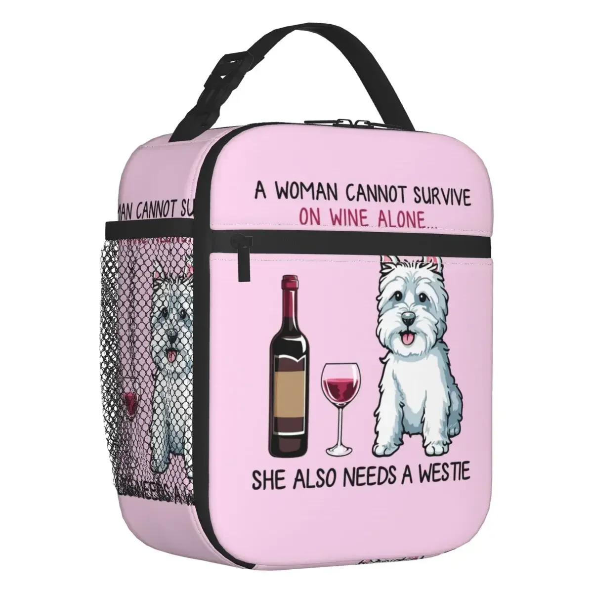 

Westie And Wine Забавная собака с героями мультфильмов, изолированная сумка для обеда, вест-хайленд-уайт-терьер, водонепроницаемый холодильник, термобокс для бенто, женский и детский