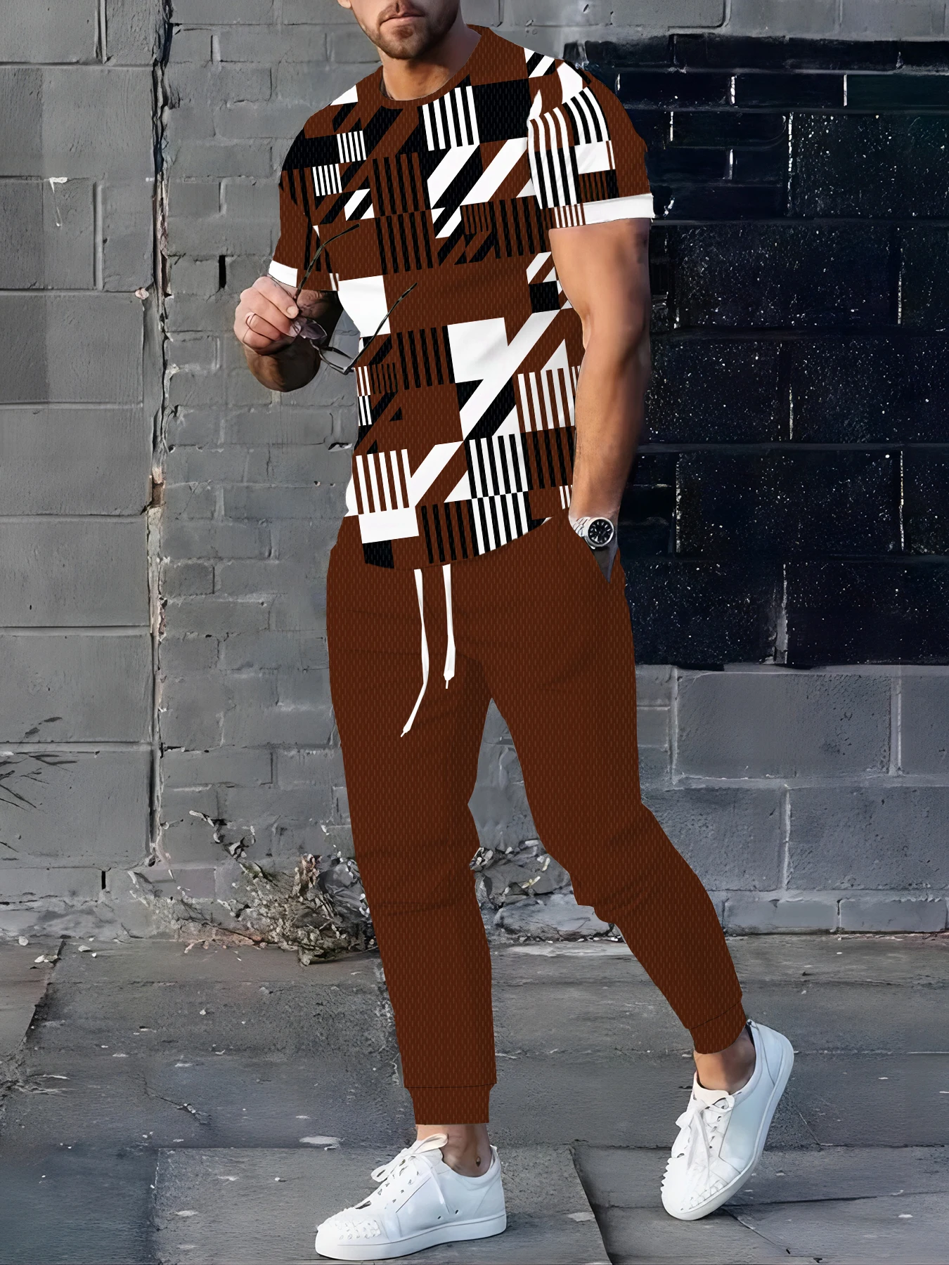 

Summer Hot-selling Fashion Trend Luxury Printing American Street Breathable Quick-drying T-shirt Trousers Set