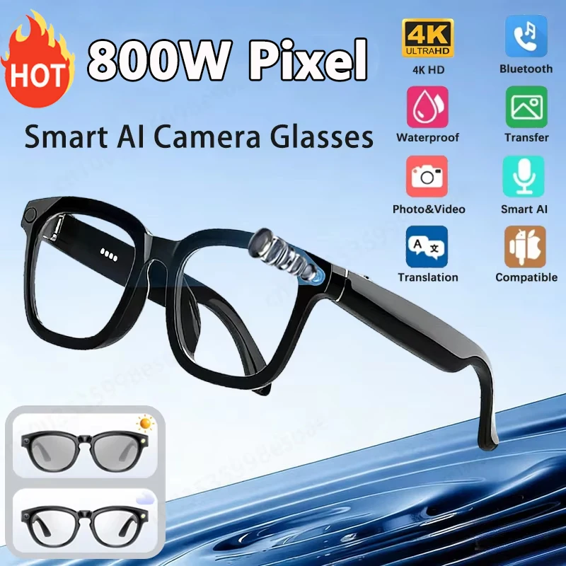 

Intelligence AI Bluetooth Glasses 4k HD 800W pixel Shooting Waterproof Camera Photo Video Voice Call Translation Smart Glasses