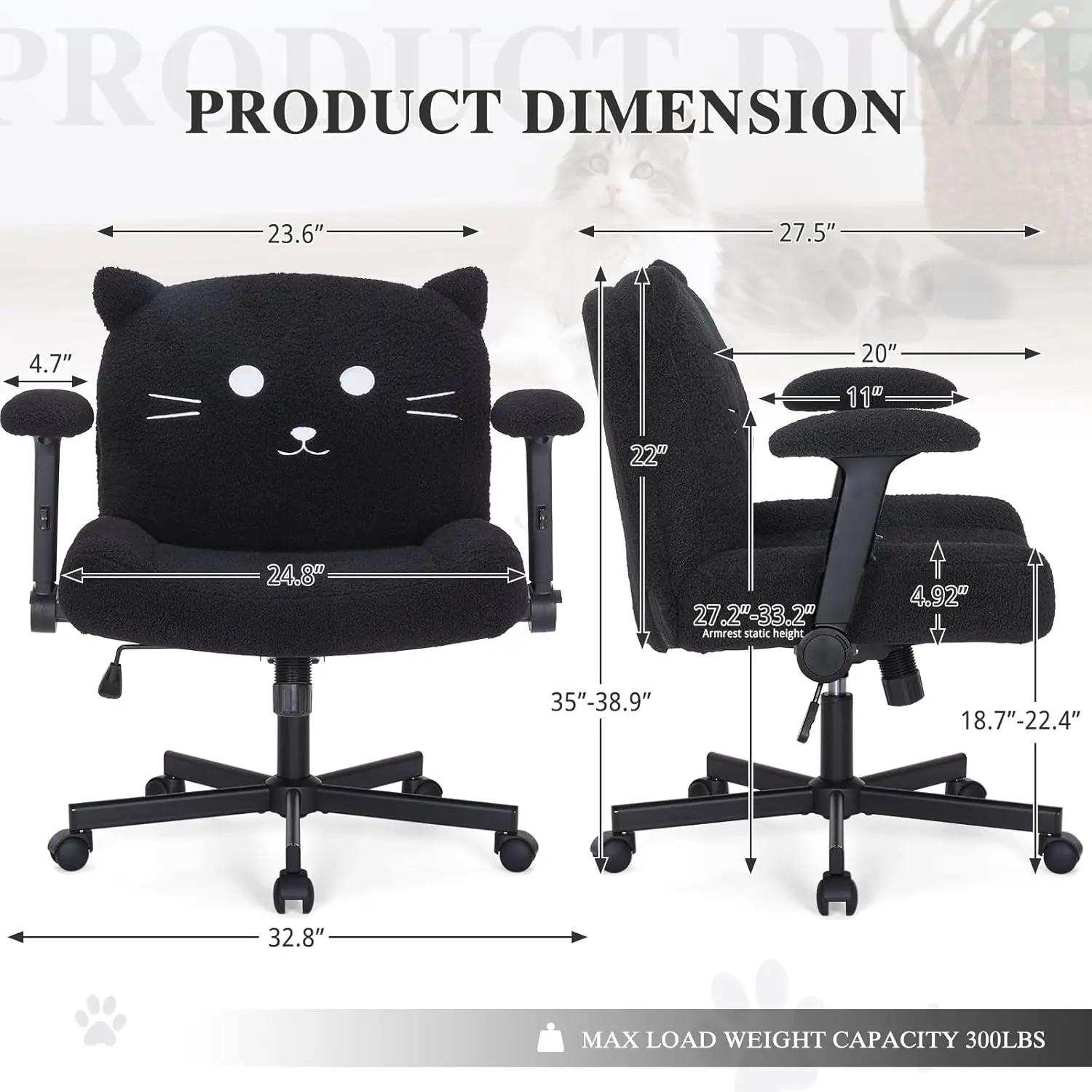 Black Cross Chair with Wheels and Arms, Adjustable and Comfy for Home Office, Bedroom, Vanity