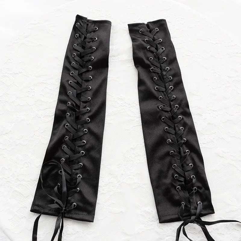 Guantes sin dedos con cordones para mujer, coderas steampunk para fiesta de disfraces, calentador de brazos, mitones Sexy, ropa de club, accesorios de disfraces de Cosplay