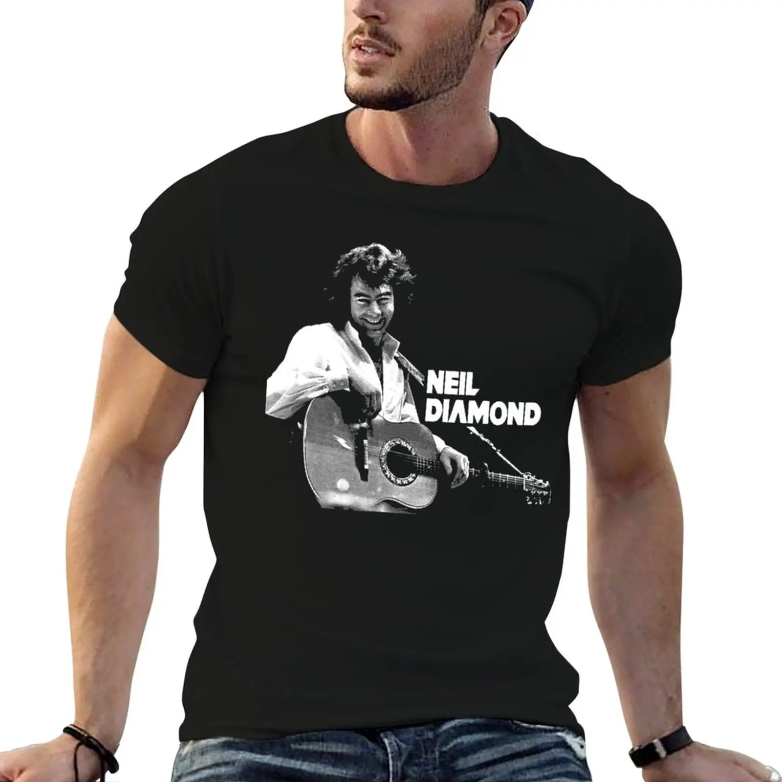 

White and Black Neil Distressed Art Diamonds American Singer T-Shirt man graphic t shirt funny t shirts cotton T-Shirt