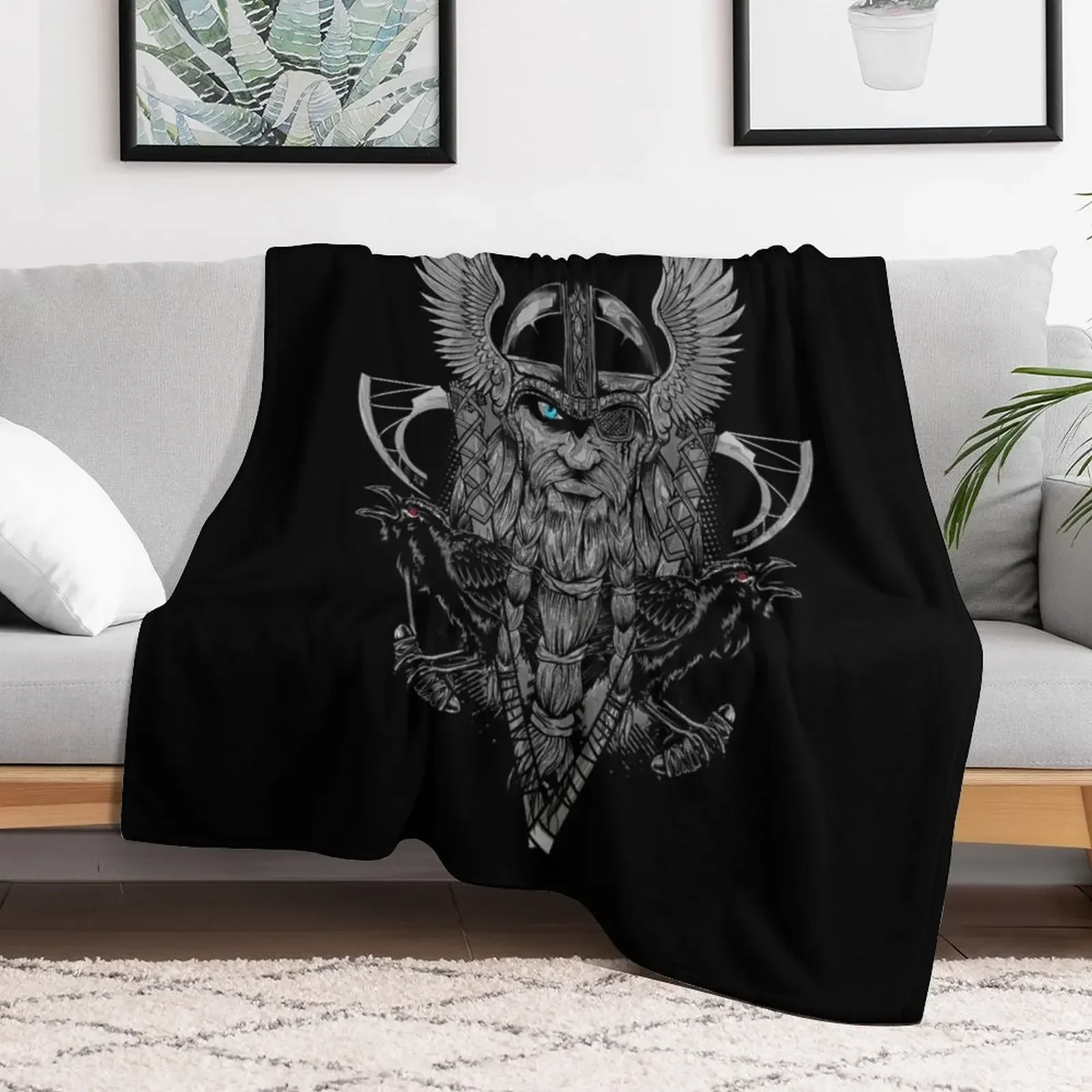 Norse mythology with Raven Huginn and Muninn Throw Blanket Decorative Sofas Quilt Loose Cute Blankets