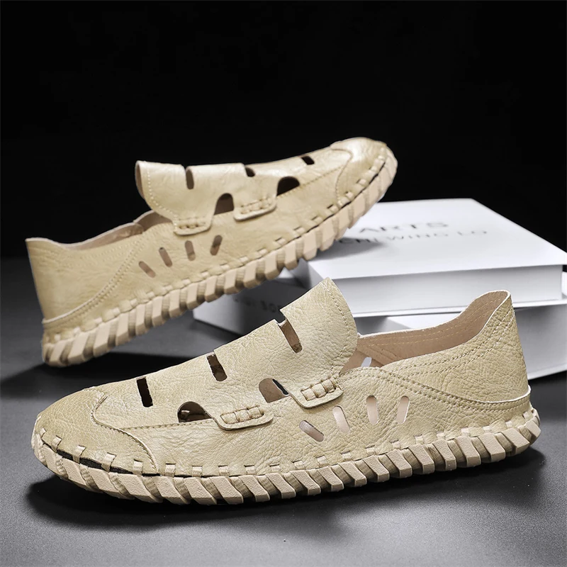 Casual Breathable Handmade Men's Sandals Summer New Style Comfortable Slip-On Shoes Leather Inner Sole Rubber Outsole