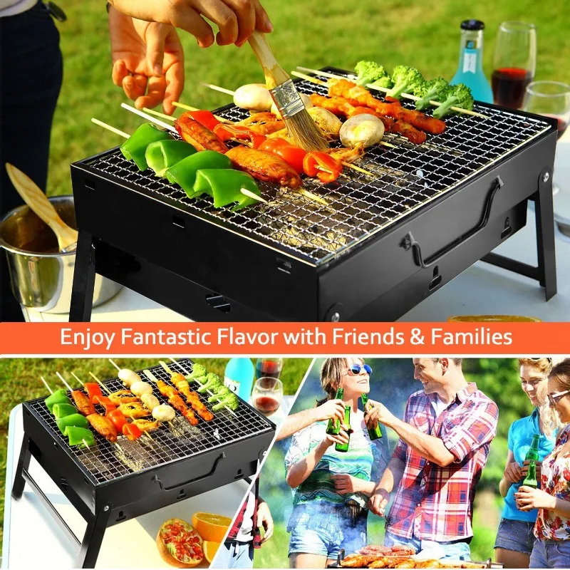 

Foldable Portable Charcoal BBQ Grill Lightweight Smoker Grill for Camping Picnics Garden Outdoor Grilling