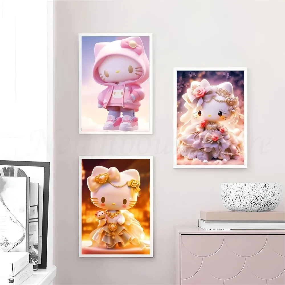 1pc Hello Kitty Poster Stickers Art Wall Murals Decor Game Room Decor Gifts Kawaii HD Painting Cat Cars