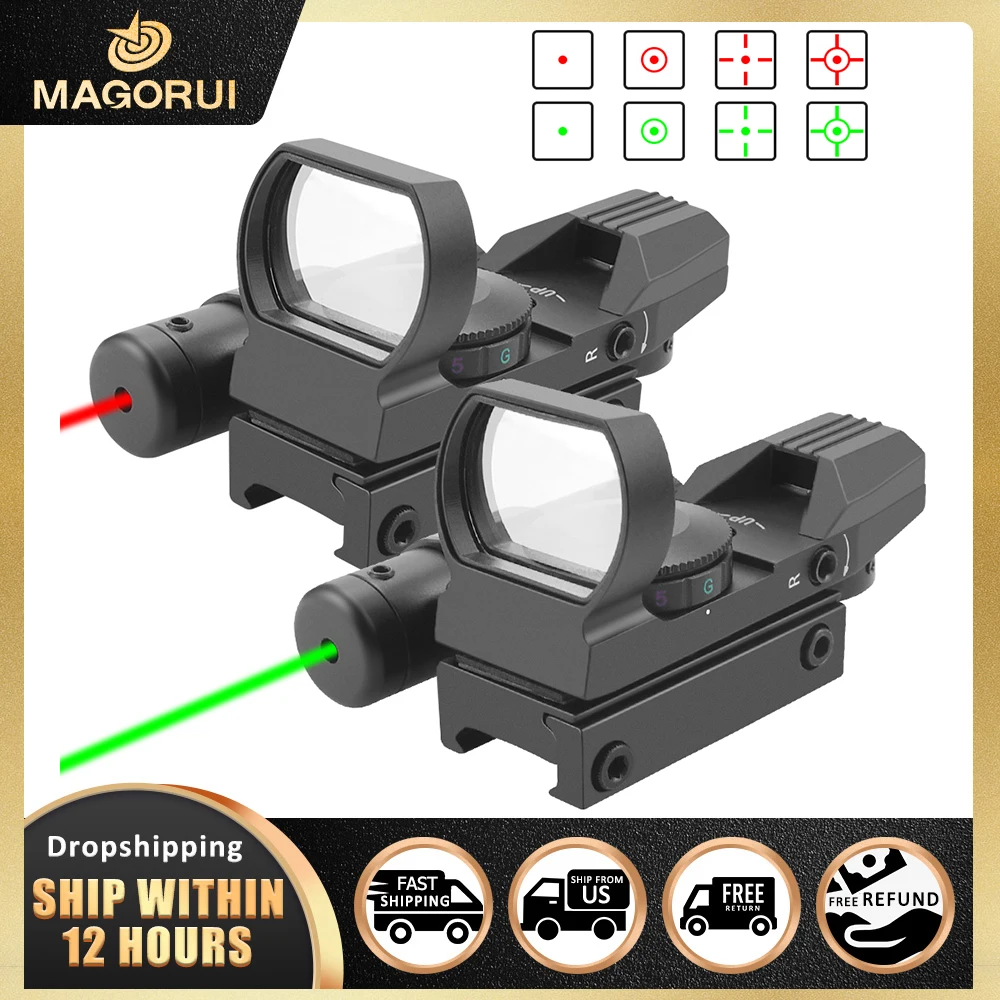 

Magorui Green Red Dot Reflex Laser Sight Scope 4 Styles Display Holographic Illuminated 20mm Tactics Gun Accessories