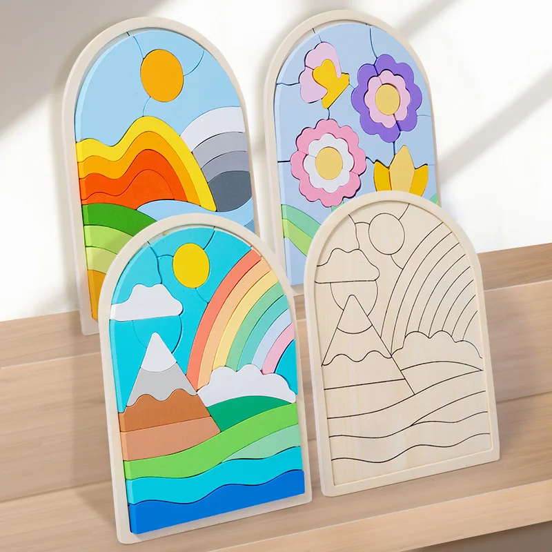 Giocattolo arcobaleno in legno per bambini fai-da-te arcobaleno in legno creativo impilato blocchi di equilibrio Puzzle di fiori giocattolo educativo Montessori per bambini