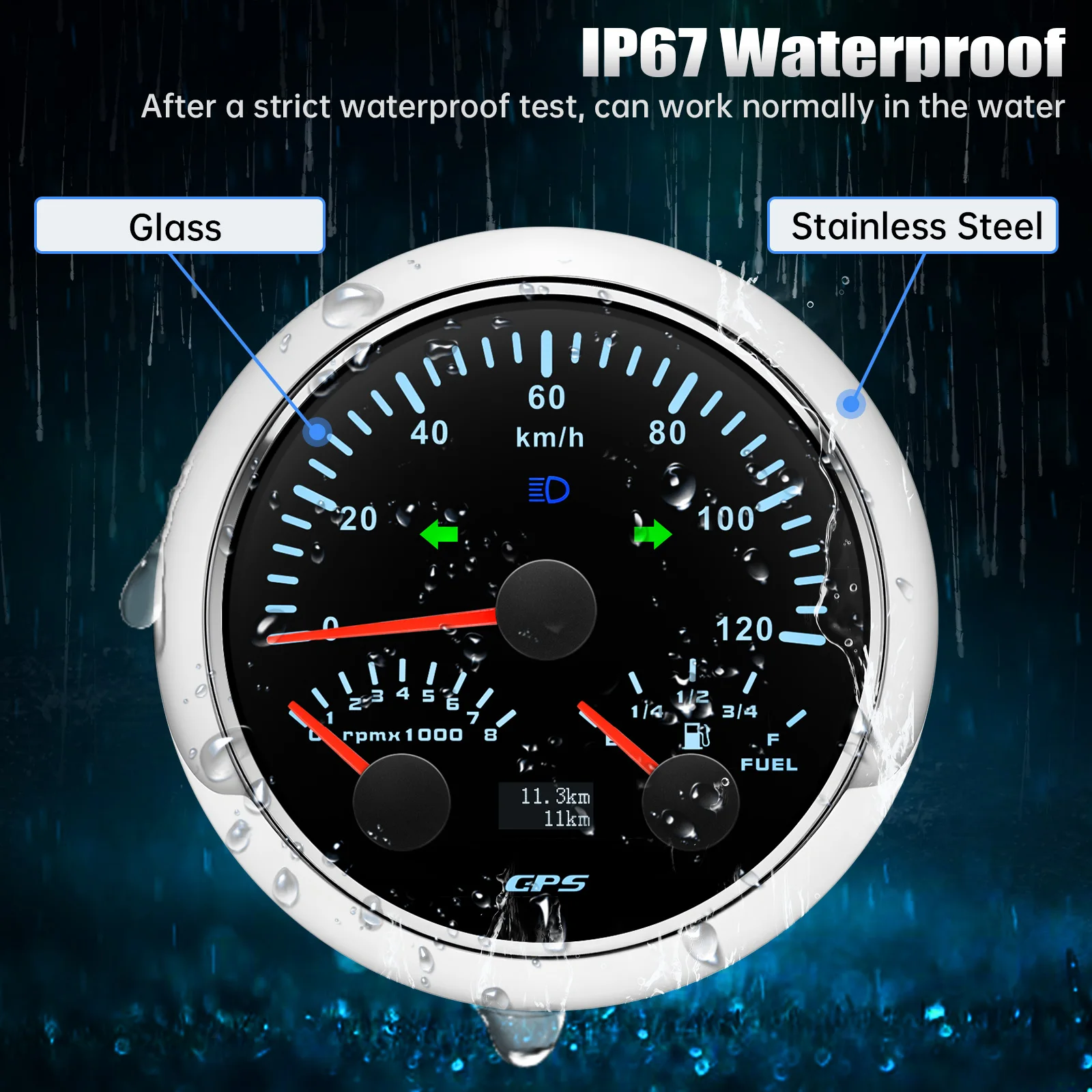 85mm 3 in 1 Gauge GPS Speedometer Tachometer Fuel Level Meter 0-120/200 KMH MPH Speed Gauge 0-8000RPM Gauge For Marine Boat Car
