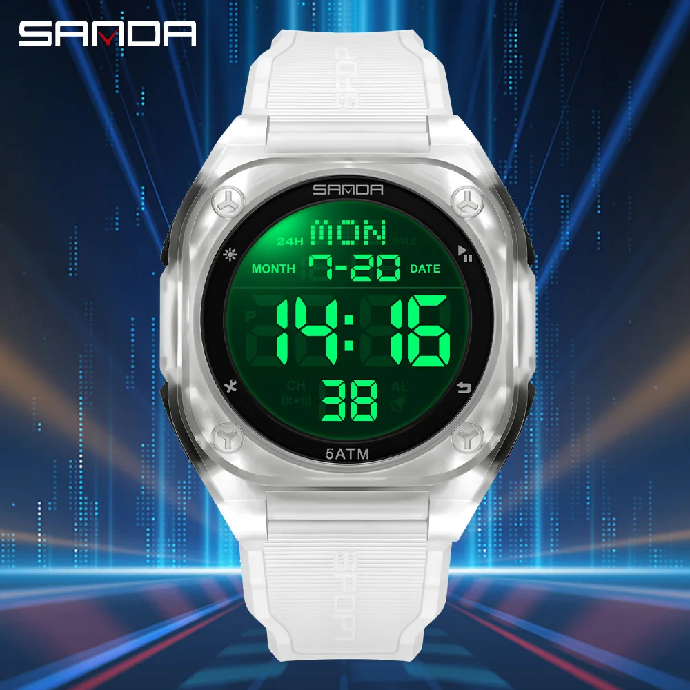 SANDA 6272 Digital Watch Multi-function Alarm Clock Luminous Waterproof Silicone Wristwatch Casual Students Electronic Watches