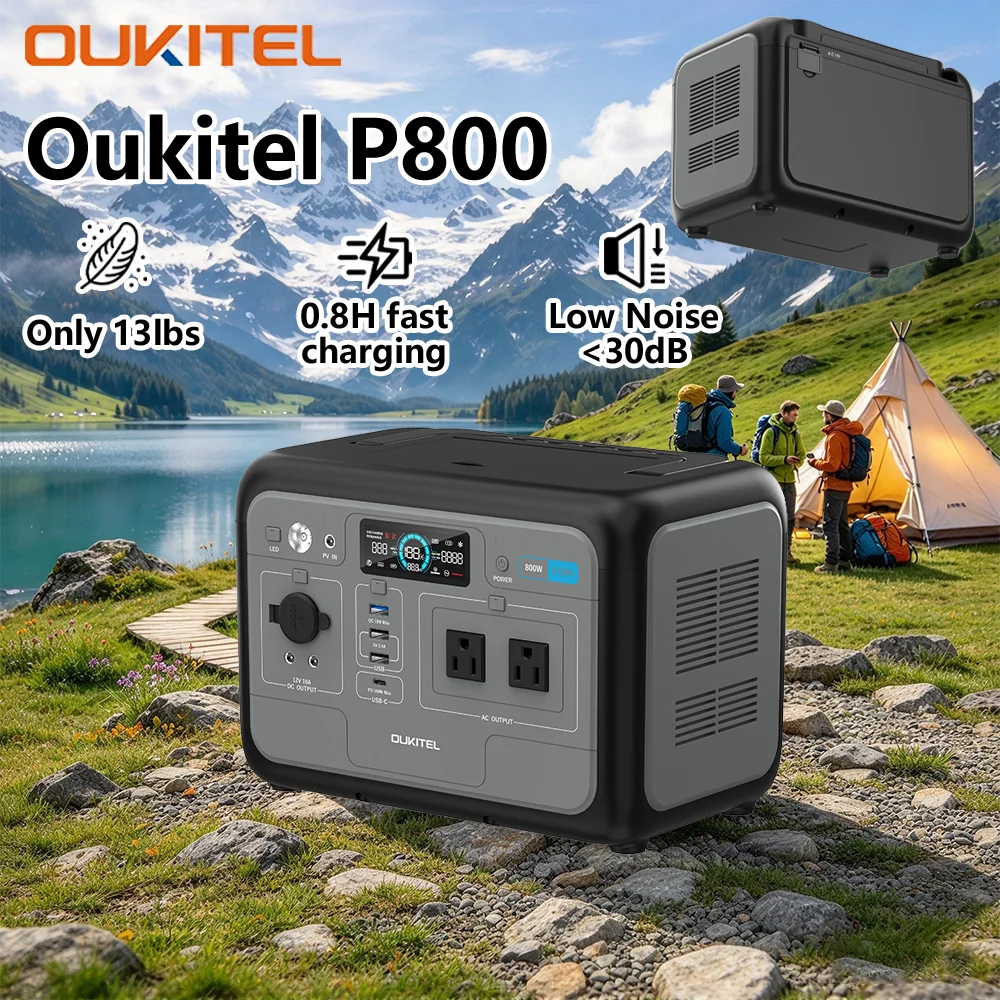 OUKITEL P800 512Wh LiFePO4 Portable Power Station, 800W Rated 1600W Peak 120V Pure Sine Wave AC Output, 3-Way Charging, Multi-Port, LCD Display, 6kg Compact Solar Generator for Outdoor and Home Use