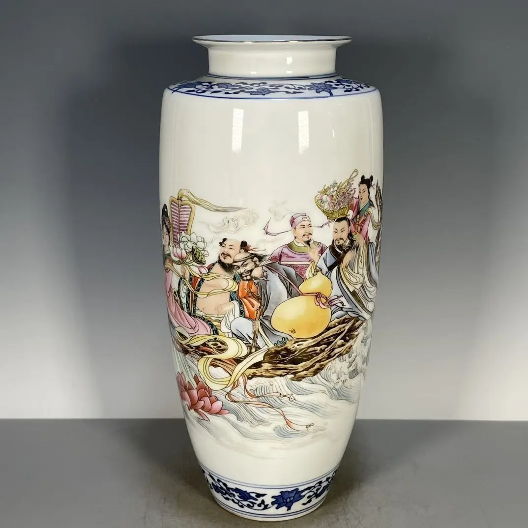 Porcelain Appreciation Vase, Imitation Qianlong Mark Blue and White Eight Immortals Crossing the Sea Pattern Decorative Bottle