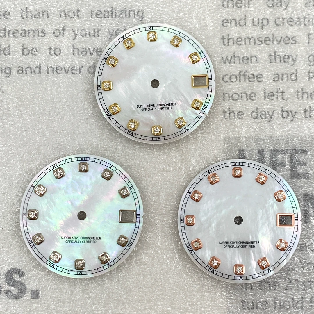 Pearl shell mother of pearl dial modification accessories 28.5mm literal fit NH35 movement diamond face no night light