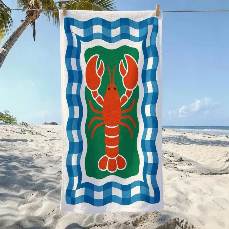 Cartoon Summer Beach Element Beach Towel Flip Flops Crab Plumeria Swim Ring Print Sandproof Towel Seaside Use