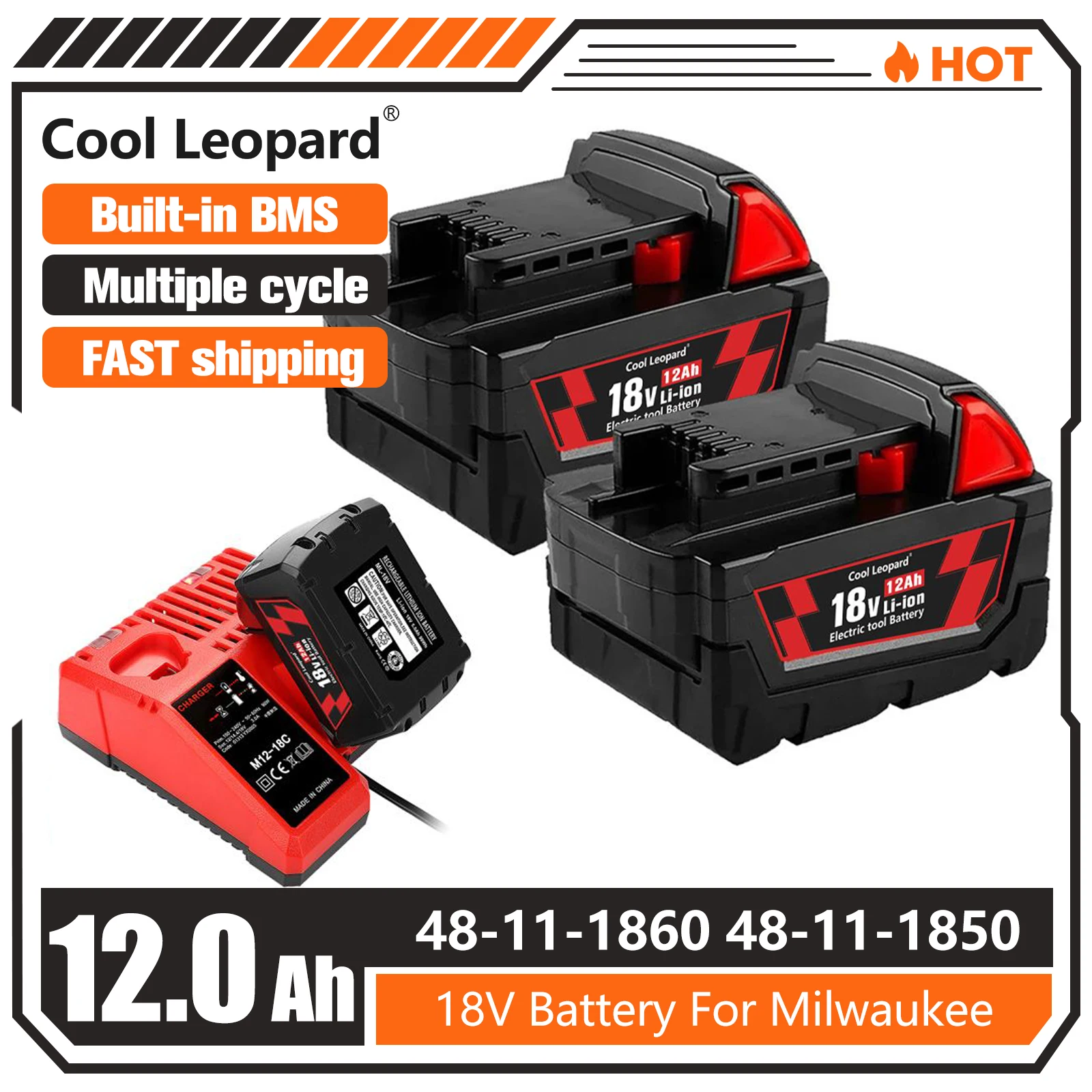 

18V for Milwaukee M18 Battery 12.0Ah Replacement Lithium ion Battery 48-11-1860 48-11-1850 48-11-1840 48-11-1820 With Charger