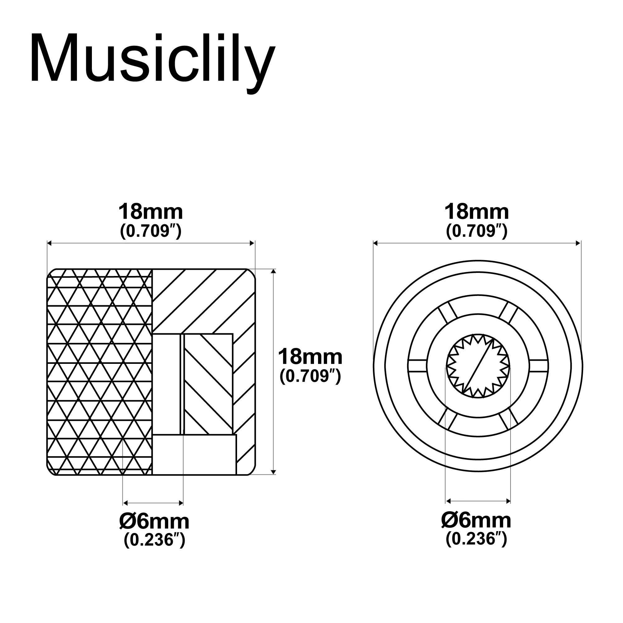 Musiclily Basic Coarse 18 Splines Steel Flat Top Knurled Control Knobs for Electric Guitar or Bass 18*18mm (Set of 4)