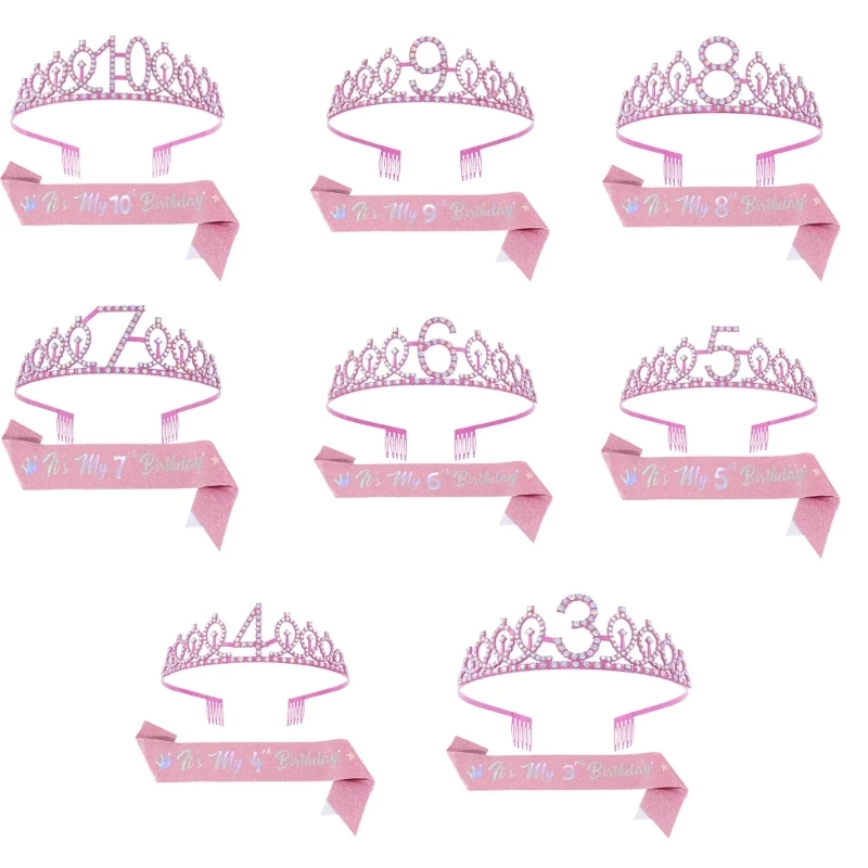 39BC Princesses Tiaras Belt Combo With Crystal Decorations For Birthday Event