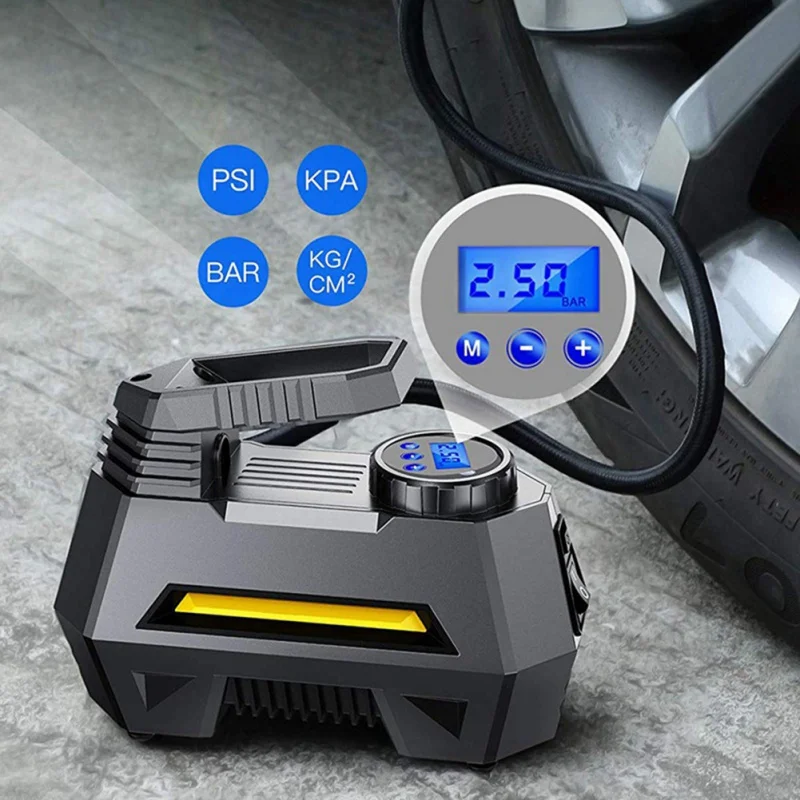 Portable wired intelligent digital display car tire inflation pump outdoor emergency lighting