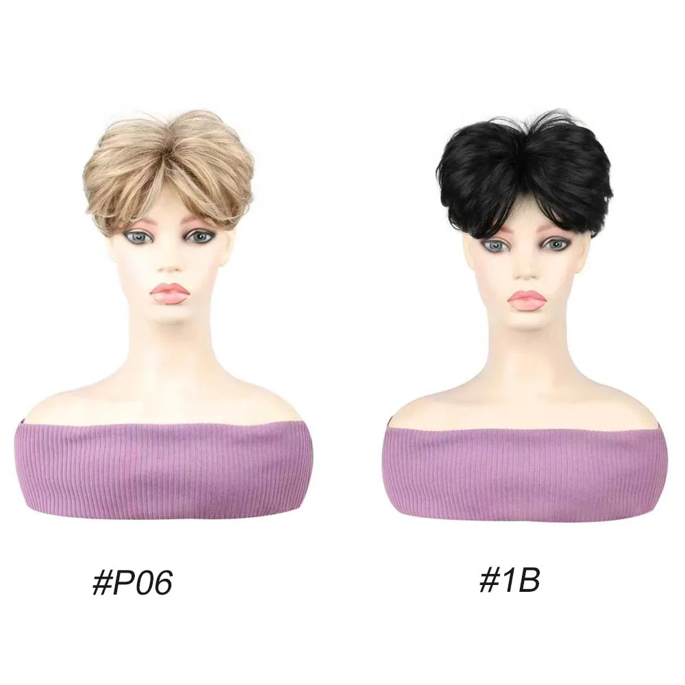 Short Pixie Cut Woman Hair Natural Curly Texture Synthetic Black Wiglets Hairpiece 4 Inch Short Topper for Thinning Hair Piece