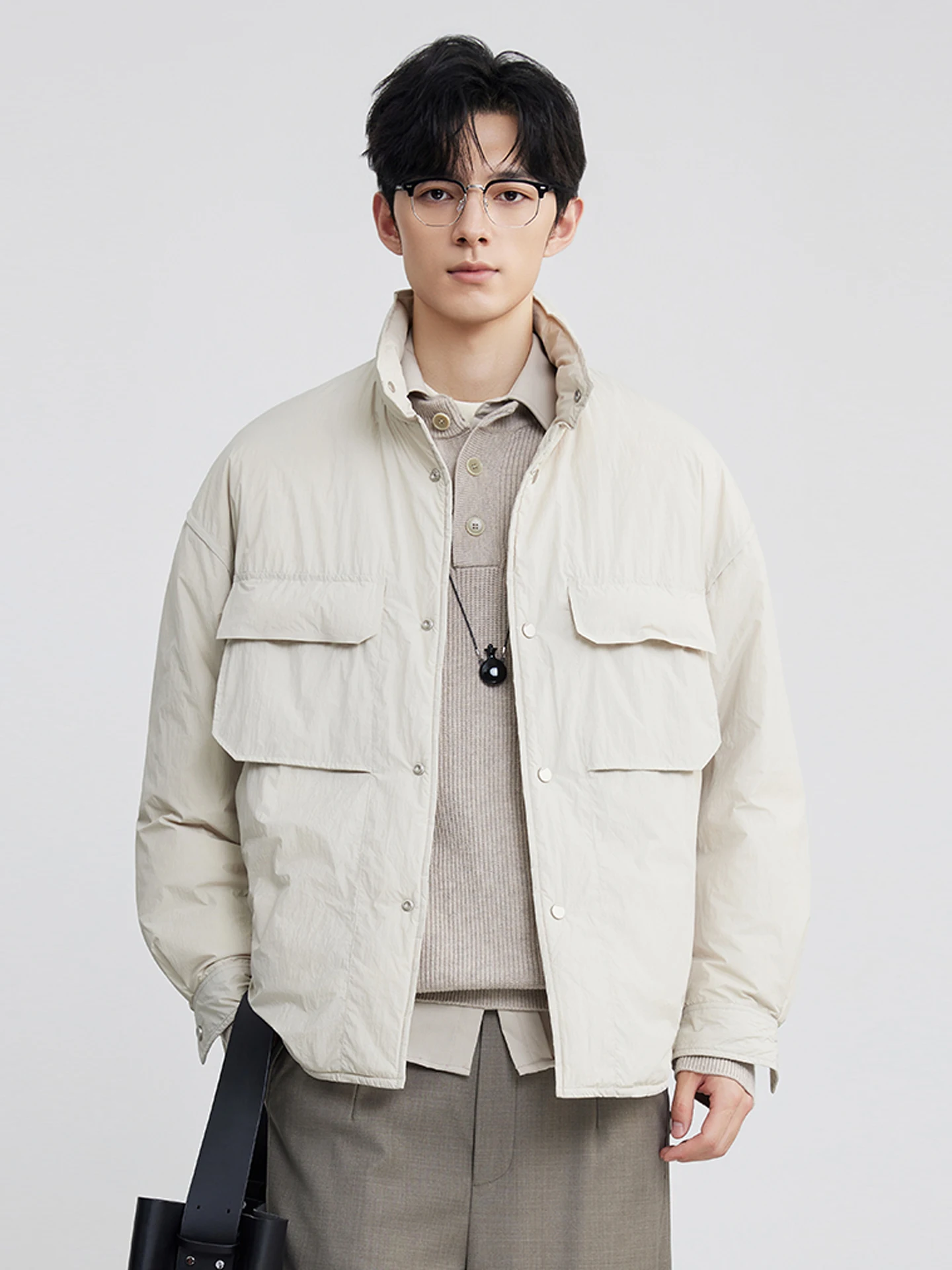 

Мужская зимняя легкая куртка из нейлона с 90% белым пухом, повседневная, с воротником-стойкой, теплая, для поездок на работу, с длинными рукавами