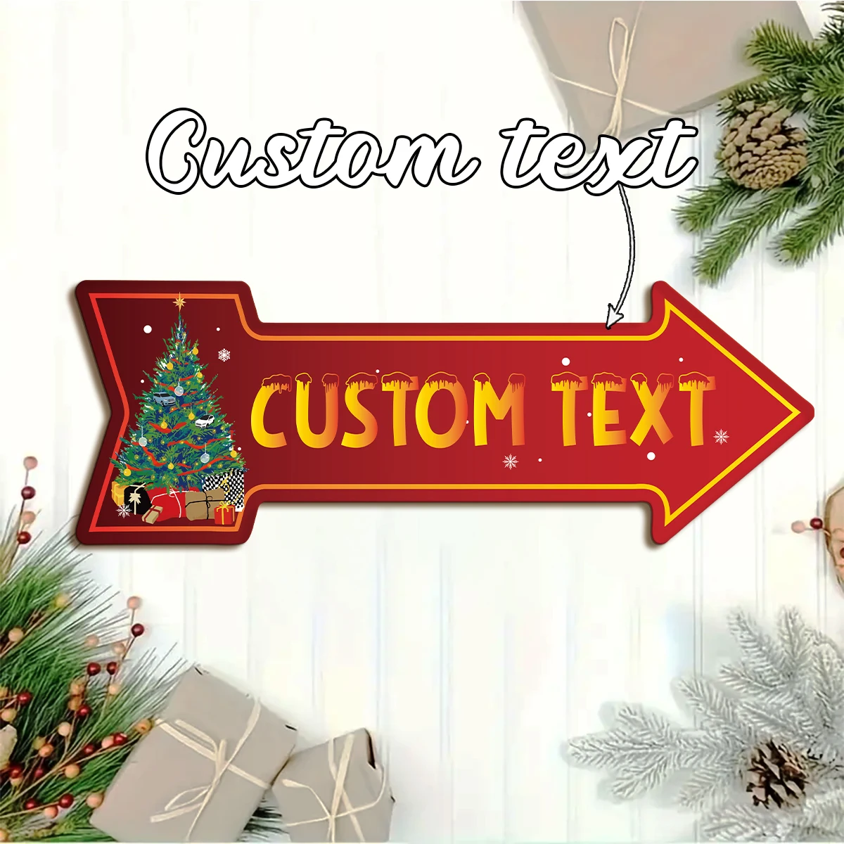 1pc Custom Christmas tree Arrow Metal Tin Sign,Vintage Wall ArtPlaque ,Home Room Restaurant Cafe Bar Garage Outdoor Decor Gift