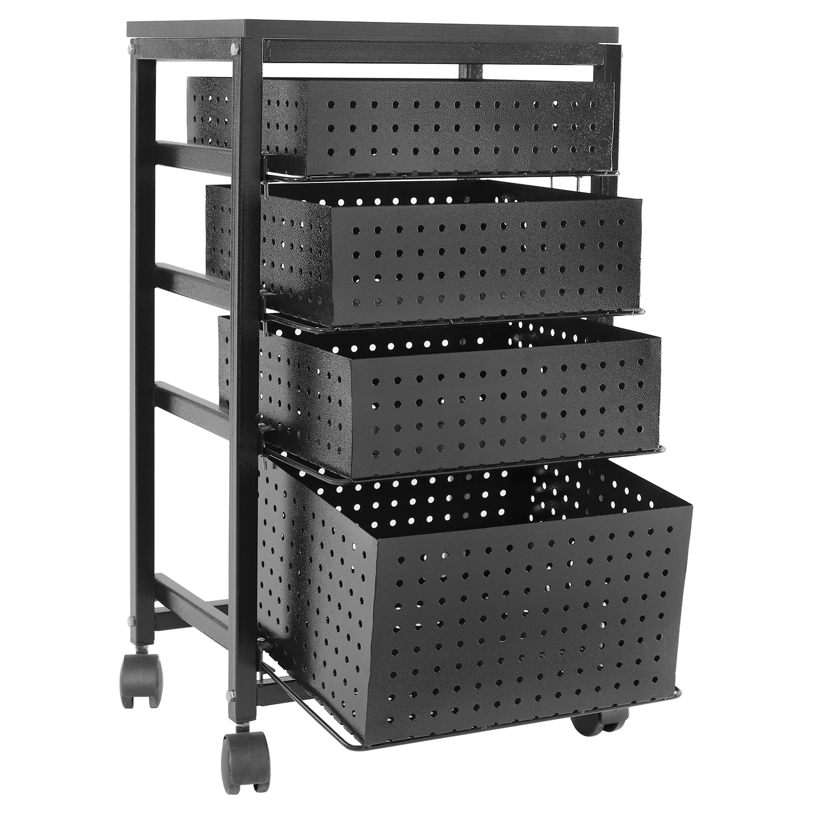 Durable File Cart with 4 Lockable Wheels, High Load Capacity, Ventilated Design, Stylish Black Finish for Office or Home