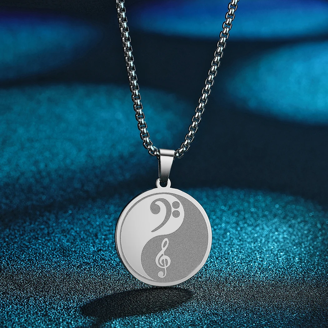 Todorova Yin Yang Treble Clef and Bass Clef Stainless Steel Pendant Necklace For Women Musicians Jewelry Amulet Gift