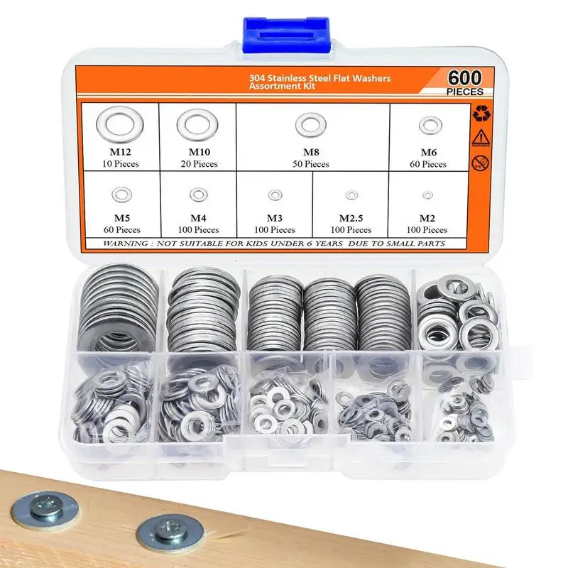 

Screw Washers 600PCS Stainless Steel Gasket Flat Fender Washers Gasket Sealing Washers Assortment Kit In 9 Sizes Hardware