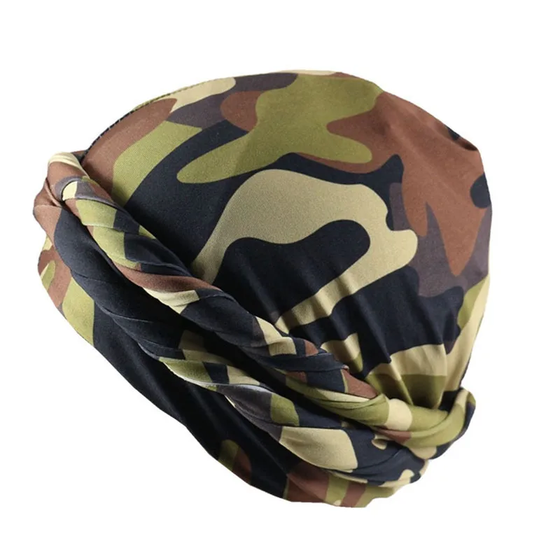 Camouflage Halo Turban for Men Satin Lined Turbans Soft Twist Head Wrap Silky Lined Durags Street Hip Hop Male Bonnet Hat