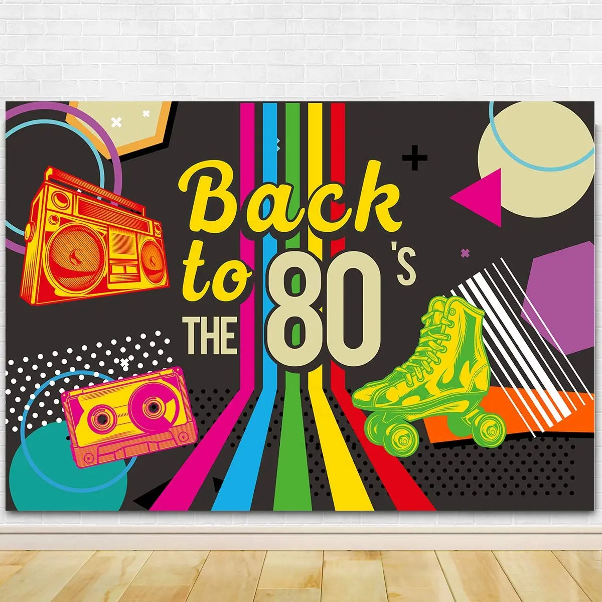 Photography Backdrop - Back To The 80's Bday Birthday Party Background Cake Table Outside Yard Indoor Outdoor Decoration