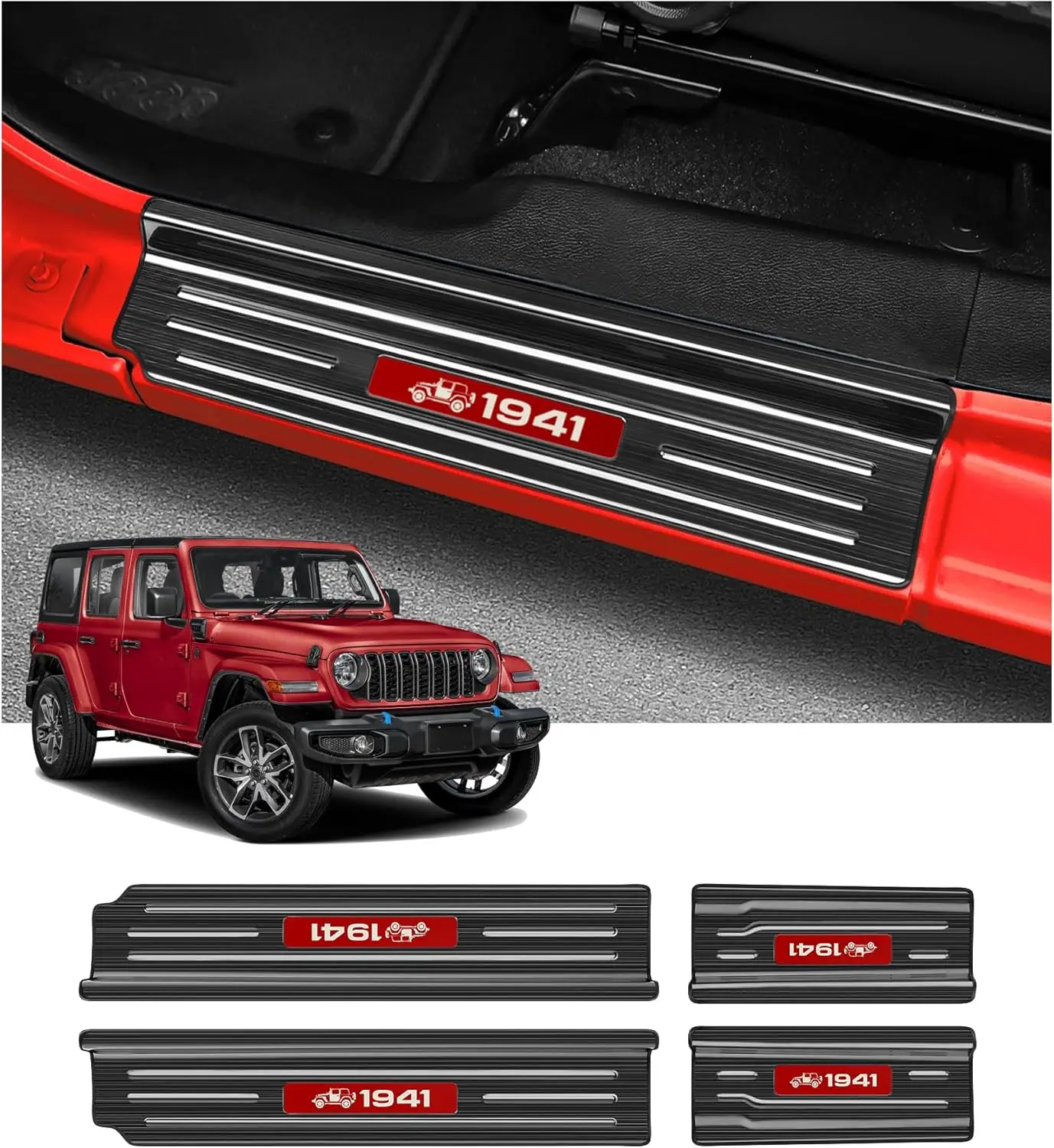 

Stainless Steel Carbon Fiber Texture Car Door Threshold Trim For Jeep Wrangler JL 2018 19 20 21 22 23Accessories 4 doors/2 doors