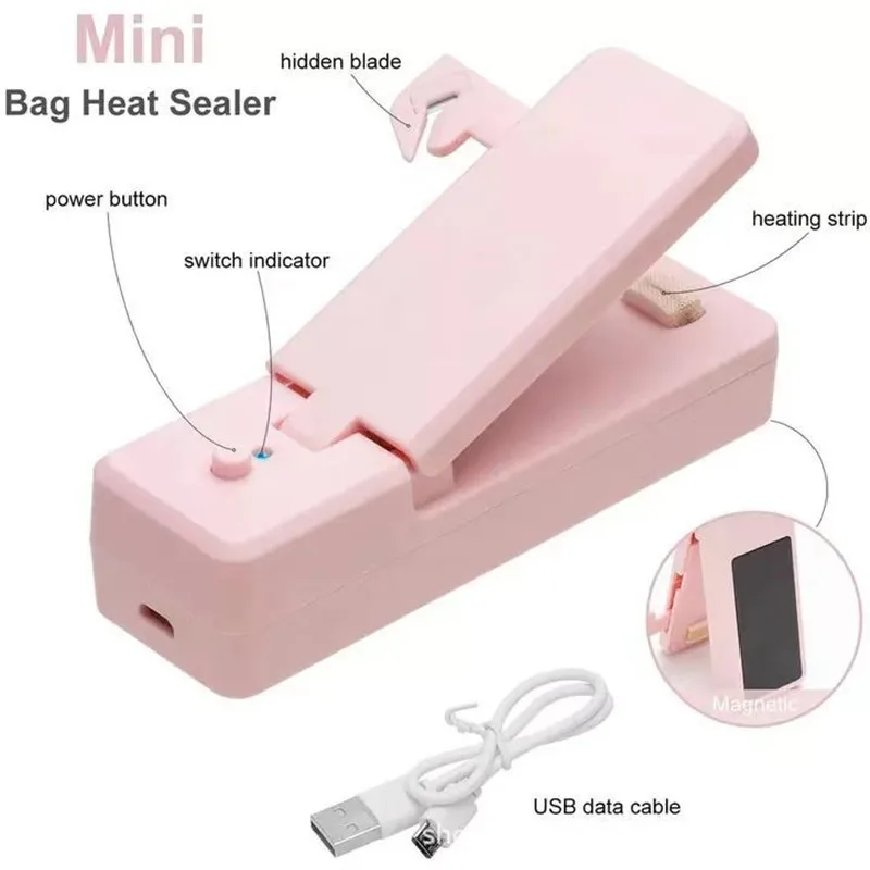 2 IN1 USB Chargable Mini Bag Sealer Heat Sealers With Cutter Knife Rechargeable Portable Sealer For Plastic Food Storage Kitchen