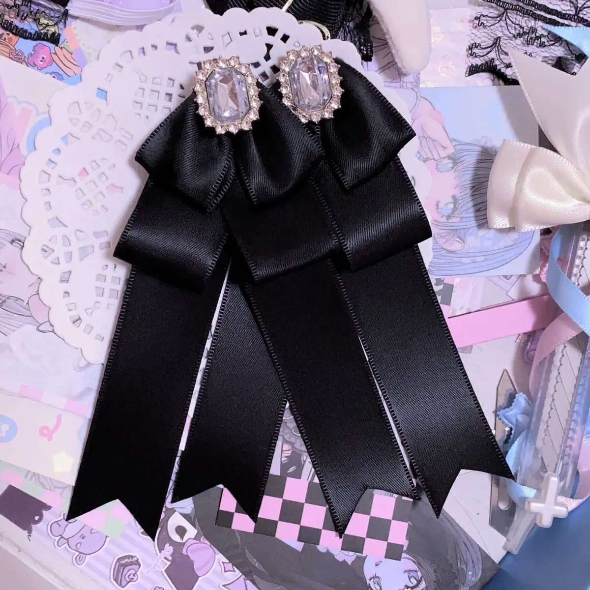 

Japanese Landmine Handmade Accessories for Women Lolita Hairpin Rhinestone Ribbon Hair Accessories Hairbows for Girls