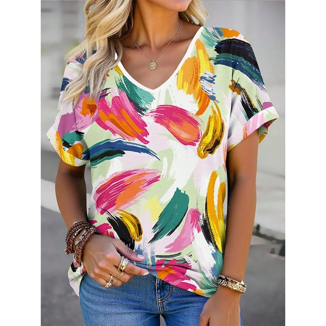 

Summer Women's T-Shirt Floral Graphic 3D Print Vintage Stylish Modern Casual Loose Short Sleeve Tee V-Neck Regular Tops Daily