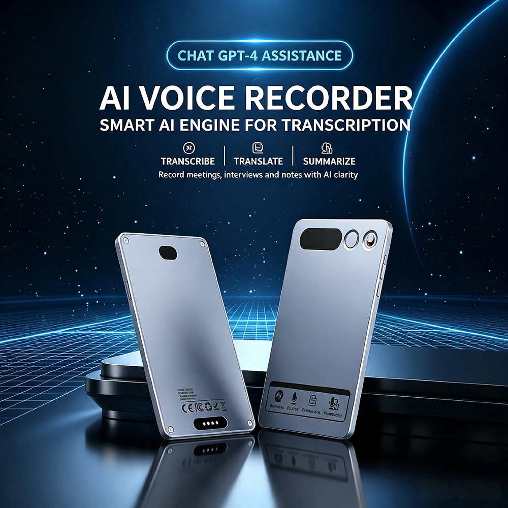Free Subscription AI Voice Recorder ChatGPT Note Taker for Meeting Transcribe Summary Mind Map | Button Start 64Gb 36H Recording