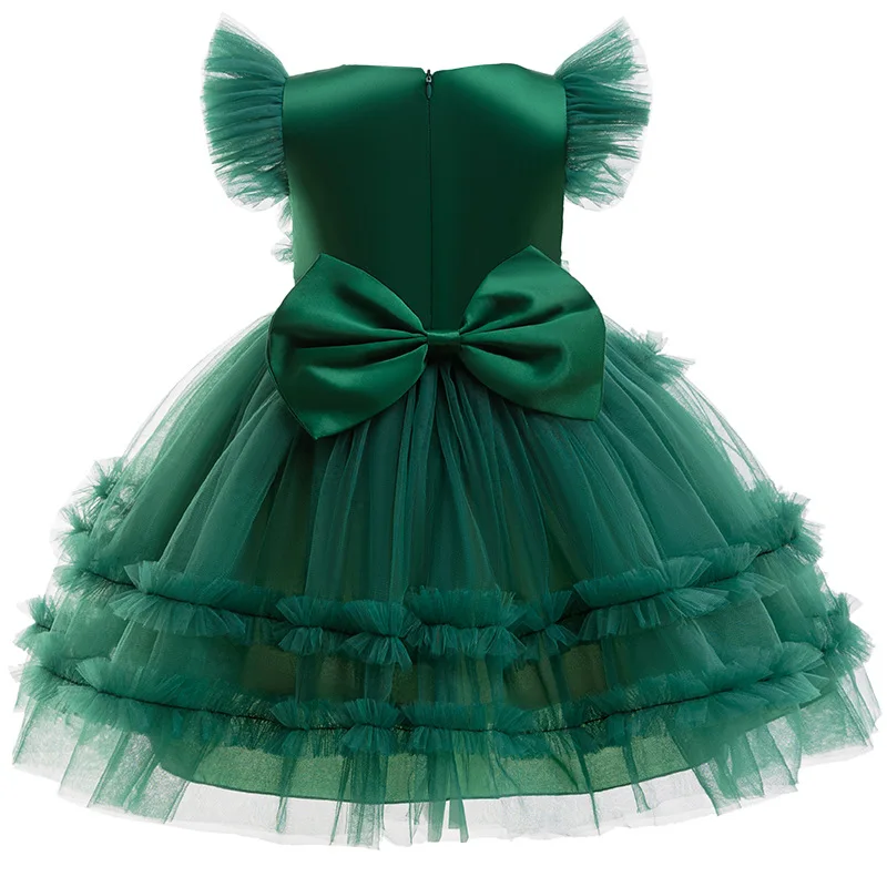 New Christmas Halloween Cosplay Party Dress For Girls Princess Fantasy Bow Solid Green Skirt Children Santa Claus With Tree Suit