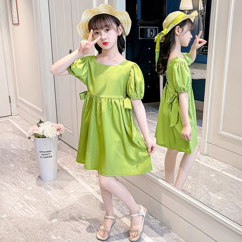 Summer Breathable Dresses for Girls Green Backless Long Cheap Skirts for Kids 2022 New Luxury Designs Sports Dresses for Babies