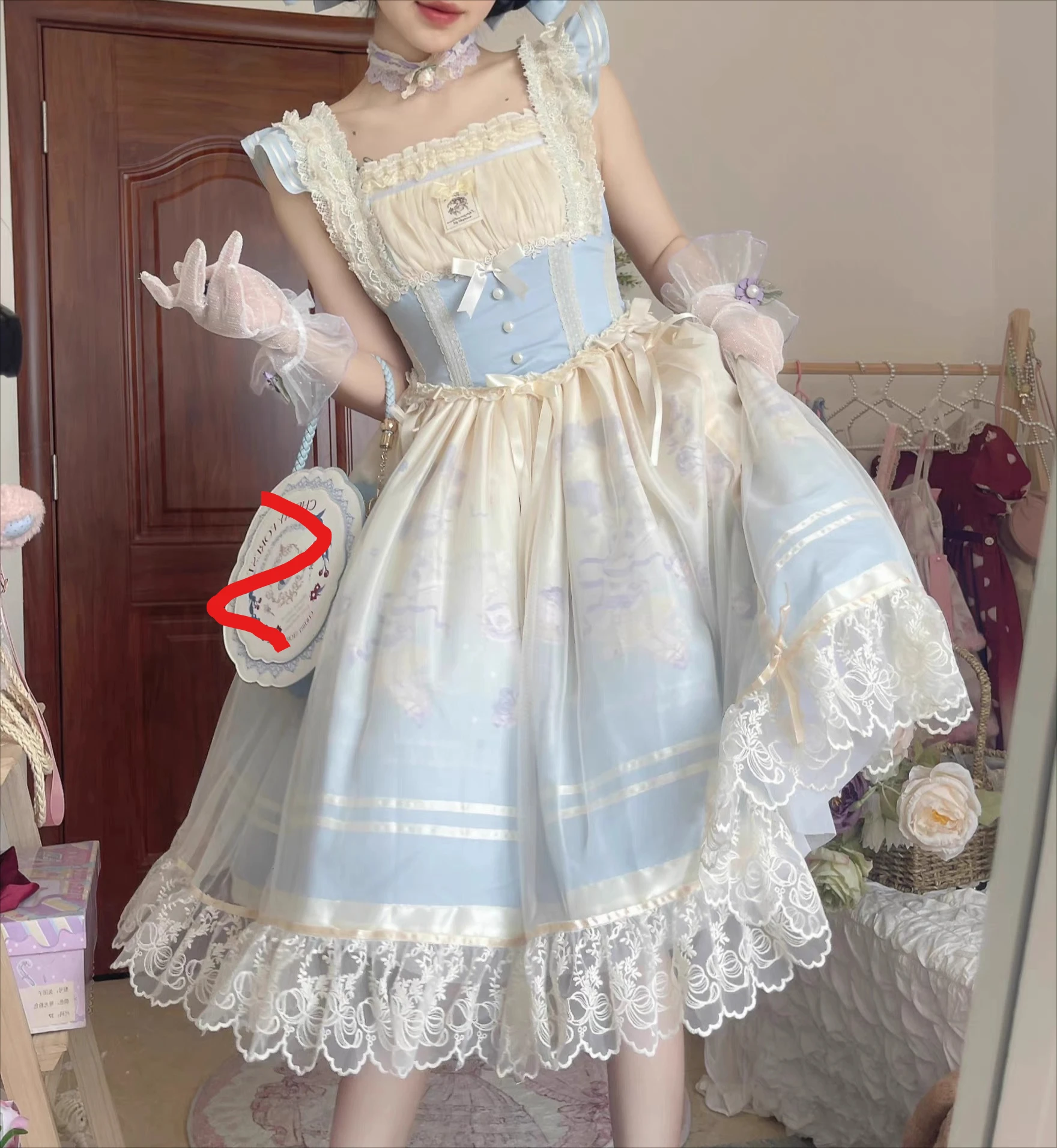 ハロウィン ロリータ ガーゼ バレエ Jsk スクエアカラー プリンセス ケーキドレス 春秋 年齢軽減 長袖 薄底シャツ