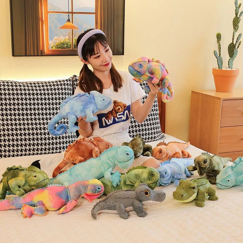 60cm Chameleon Lizard Crocodile Plush Toy Colorful Wild Animal Plushie Tropic Cartoon Peluche Decorate Party Prop Kids Gift