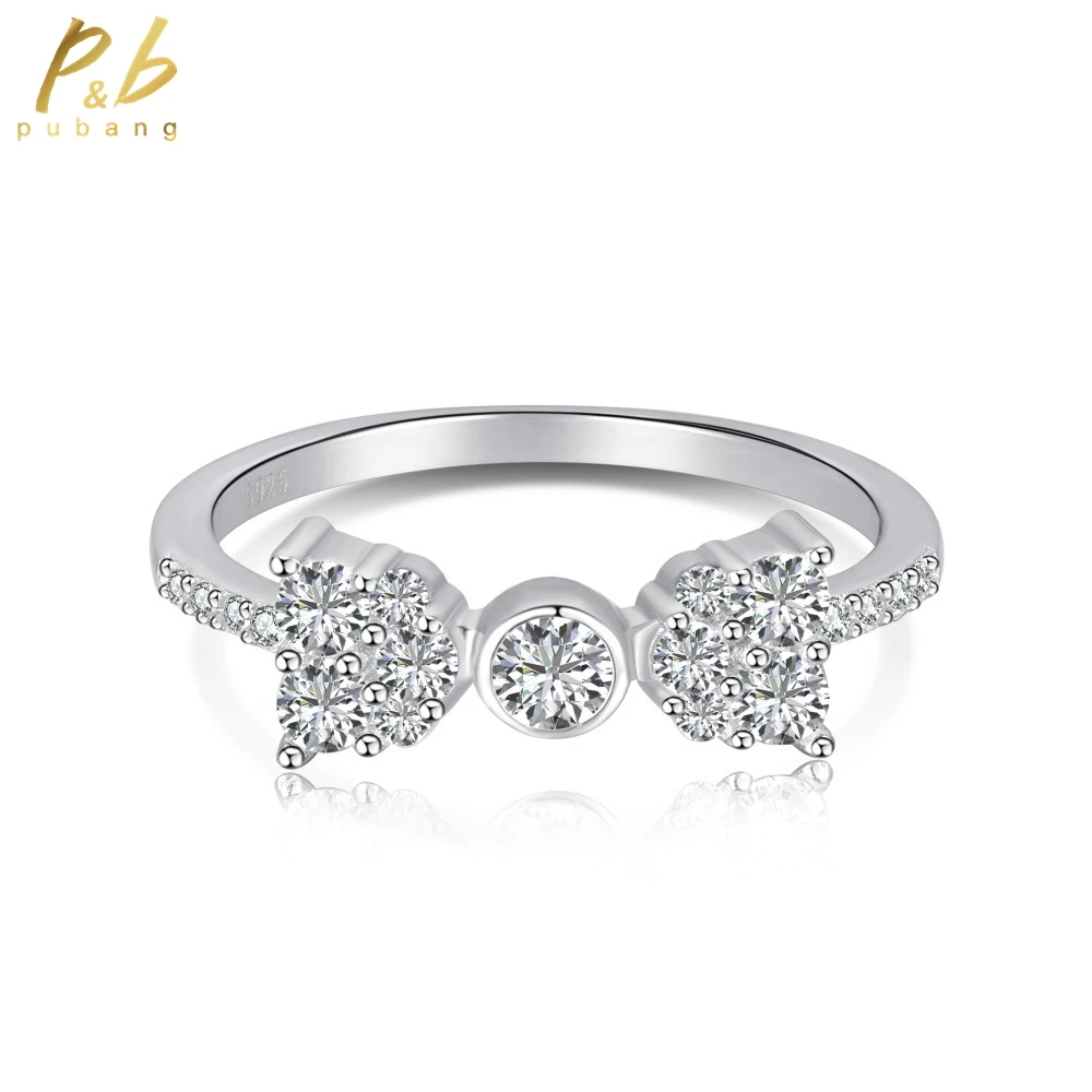 

PuBang for Women Anniversary Party Gift Fine Jewelry Solid 925 Sterling Silver Gem Created Moissanite Bowknot Ring Free Shipping