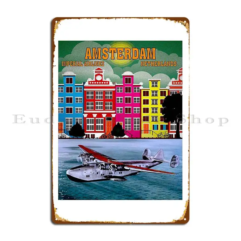 Imperial Airways Vintage Fly To Amsterdam Netherlands Travel Advertising Print Metal Plaque Poster Living Room Create Cinema