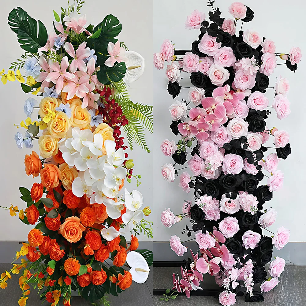 

Искусственная цветочная арка из оранжевых роз для свадеб, вечеринок и декора магазинов, создающая атмосферу для банкетов и мероприятий.