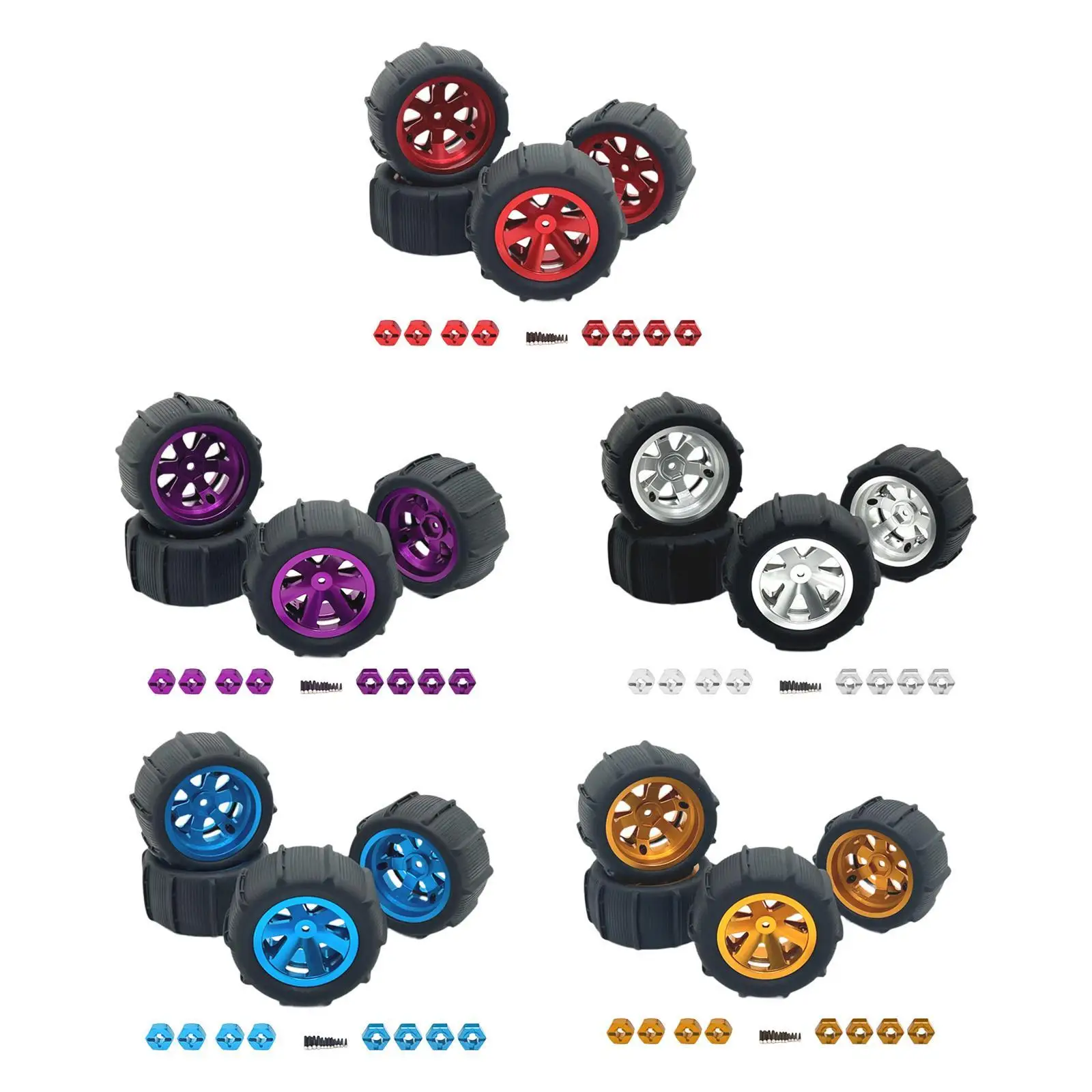 

4 Pieces RC Wheels and Tires Rubber Tires RC Upgrade Part RC Tires Wheel Rim, for 1/12 1/14 1/16 1/18 RC Truck Accessories