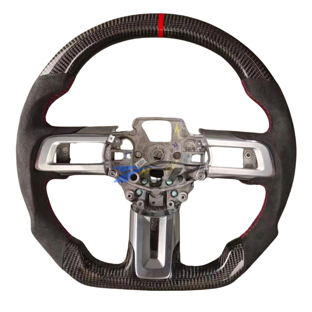 

Custom Brand New Carbon Fiber Steering Wheel With Red Center Strip Auto Accessory Fit For Mustang 2015 2016 2017