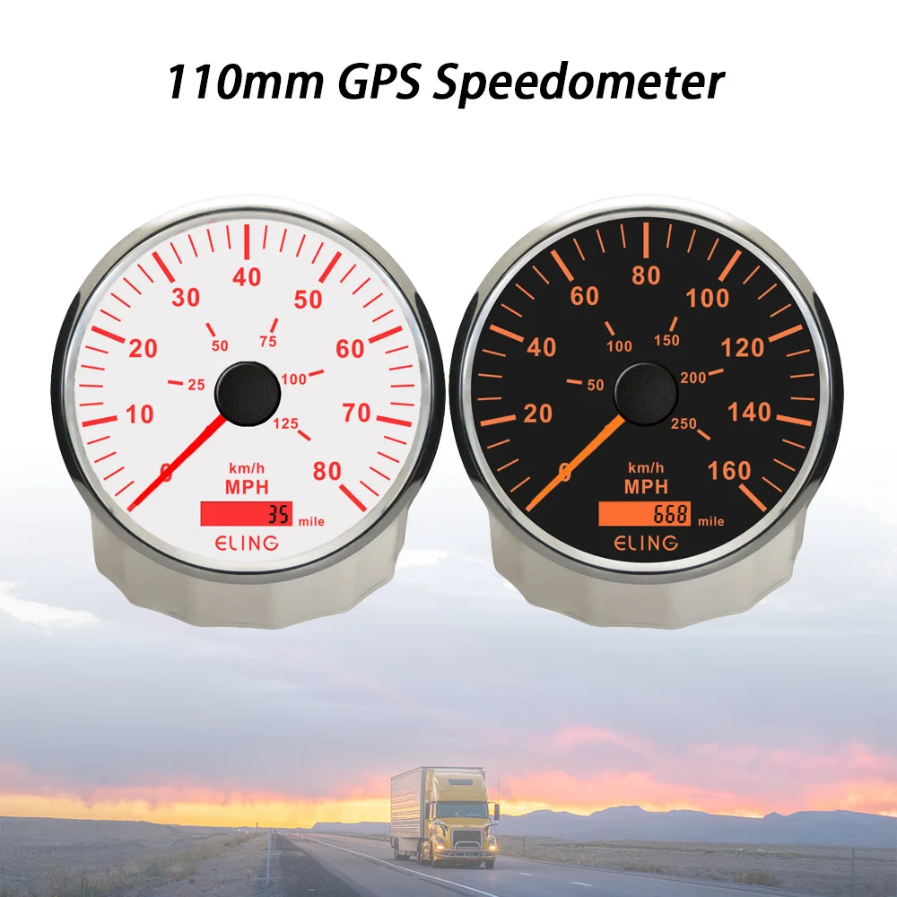 Rhaxel 110mm GPS Speedometer 0-40MPH 0-80MPH 0-160MPH Speed Gauge Odometer with Red Yellow Backlight for Truck Tractors 12V 24V