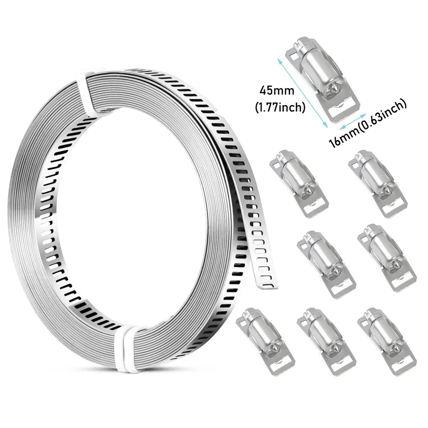 1-3Roll 304 Stainlesss Steel Screw Drive Hose Clamps, Adjustable Worm Gear Clips Rust Proof Fasteners for Fuel Coolant Pipe