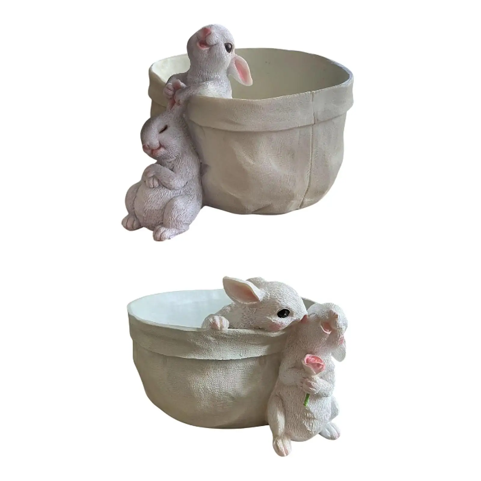 Flowerpot Planter with Rabbit Figurines Handcrafted Multipurpose Photo Prop Lightweight Lovely for Indoor Plants Accessory Resin