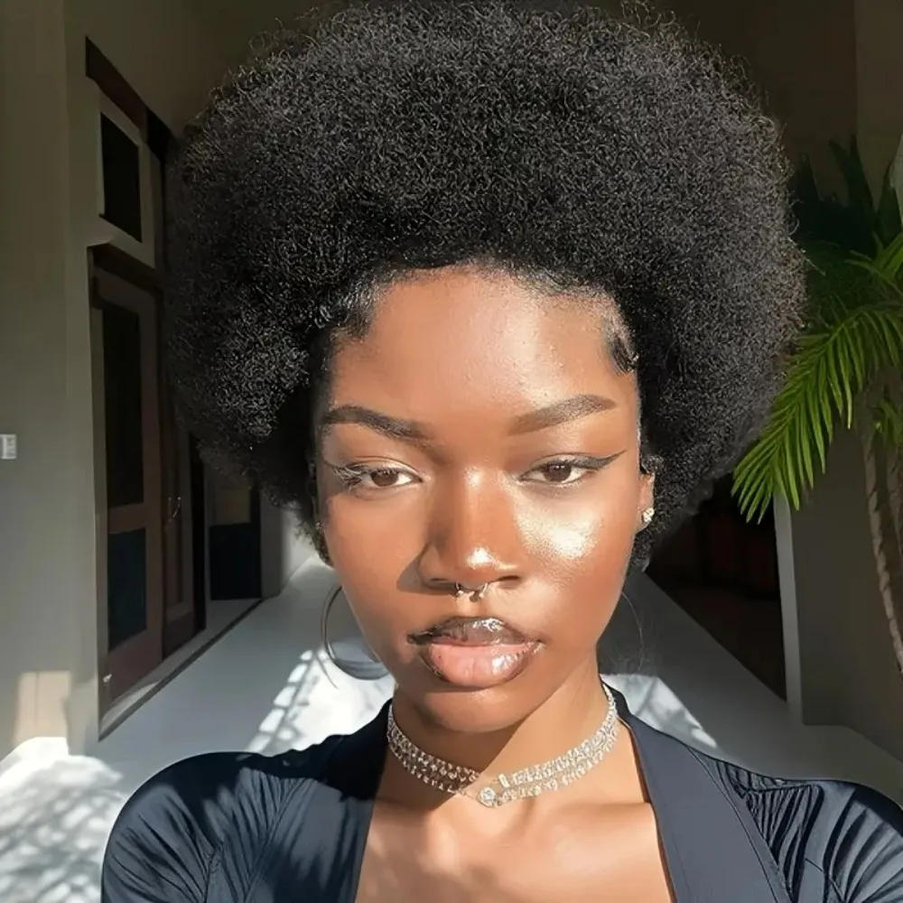 짧은 아프로 곱슬 가발 인모 픽시컷 브라질 인모 기계식 가발