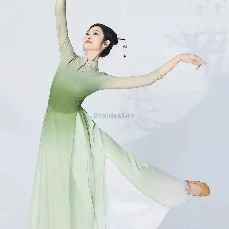 

2024 new classical dance performance qipao set graceful fairy gradient gauze dress chinese ethnic dance art examination garment