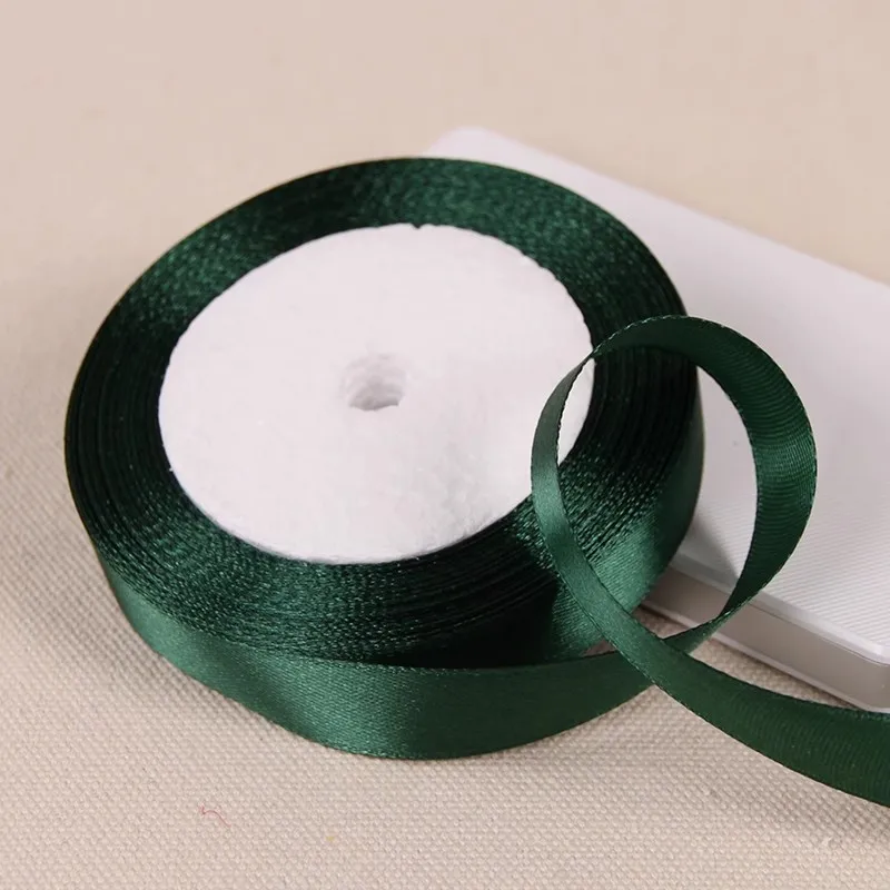 25Yards/Roll Dark Green Single Face Satin Ribbon DIY Handmade Crafts Bow Material Christmas Party Gift Box Wrapping Ribbon